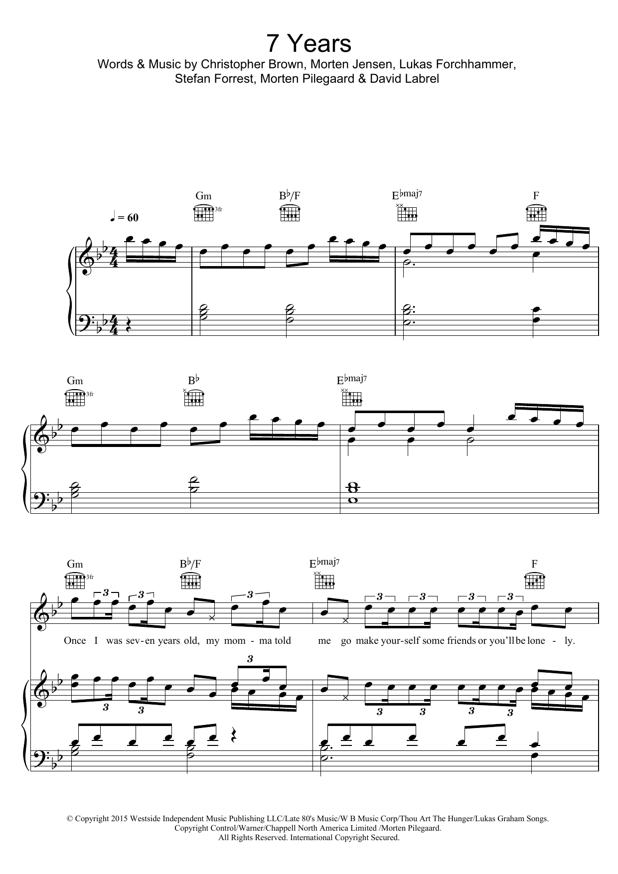 Lukas Graham 7 Years Sheet Music Notes & Chords for Lyrics & Chords - Download or Print PDF