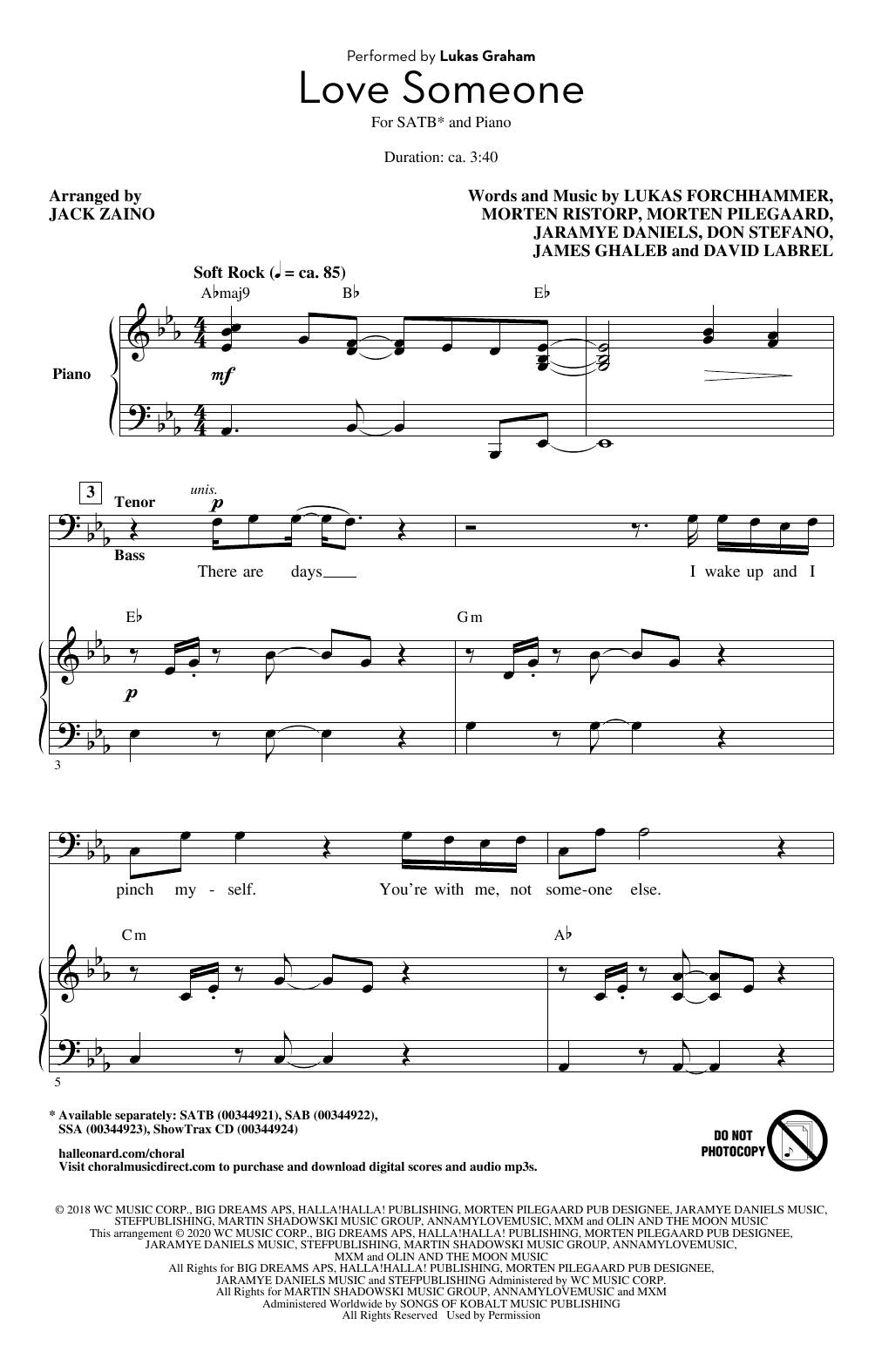 Lukas Graham Love Someone (arr. Jack Zaino) Sheet Music Notes & Chords for SATB Choir - Download or Print PDF