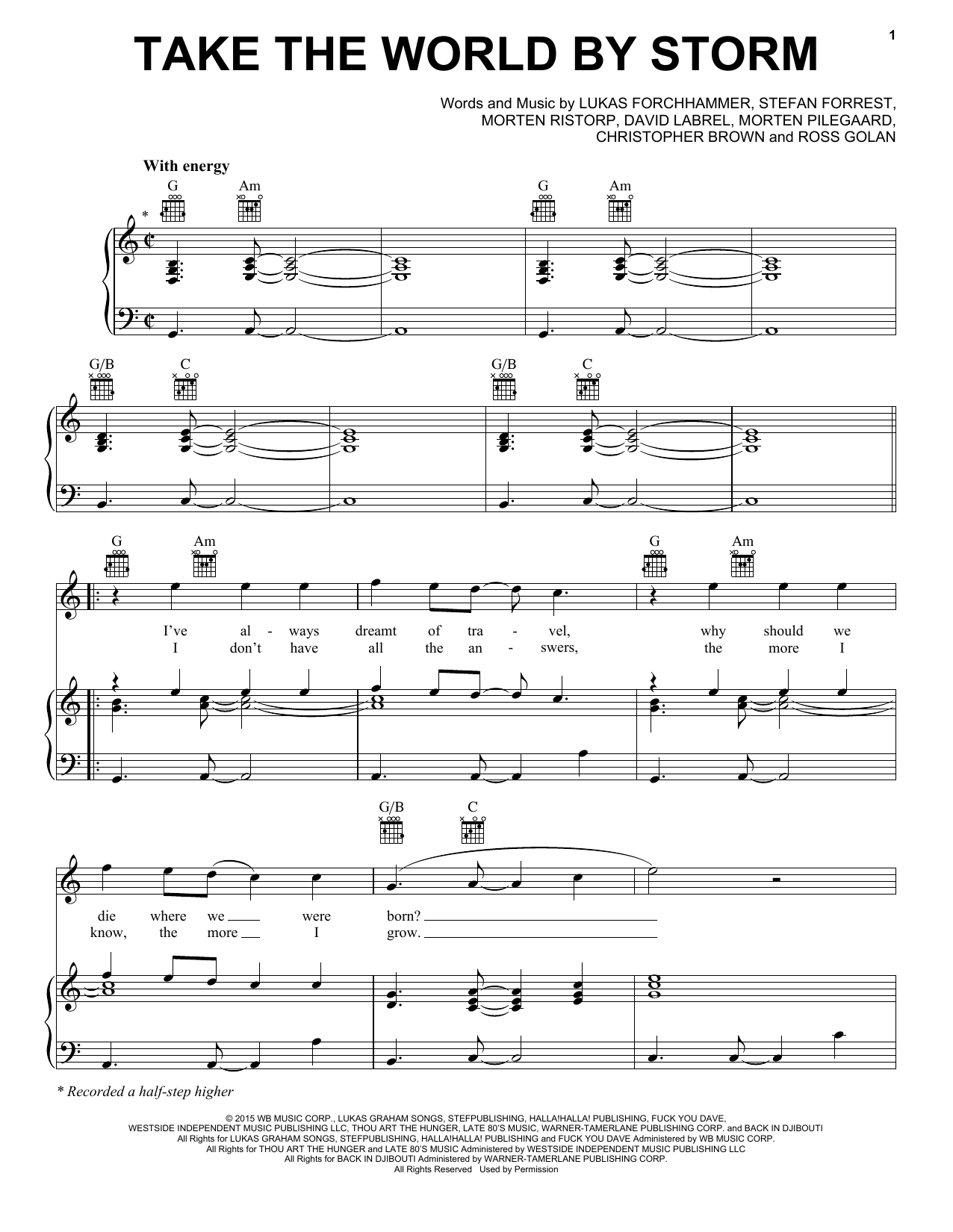 Lukas Graham Take The World By Storm Sheet Music Notes & Chords for Piano, Vocal & Guitar (Right-Hand Melody) - Download or Print PDF