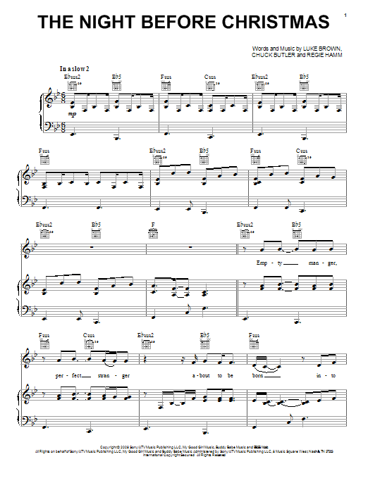 Luke Brown The Night Before Christmas Sheet Music Notes & Chords for Piano, Vocal & Guitar (Right-Hand Melody) - Download or Print PDF