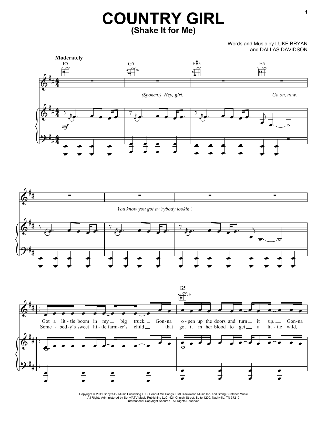 Luke Bryan Country Girl (Shake It For Me) Sheet Music Notes & Chords for Guitar Tab Play-Along - Download or Print PDF