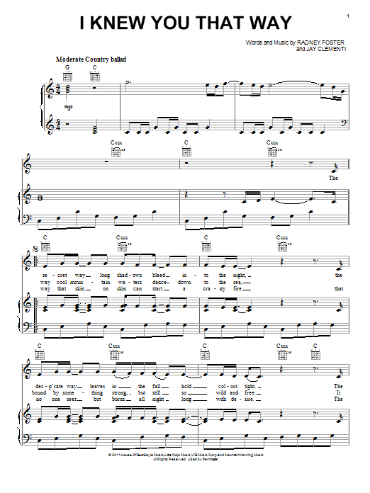 Luke Bryan I Knew You That Way Sheet Music Notes & Chords for Piano, Vocal & Guitar (Right-Hand Melody) - Download or Print PDF