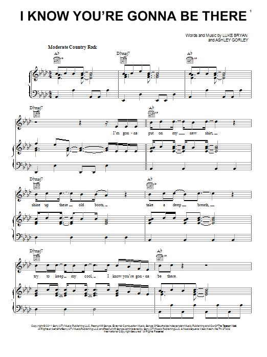 Luke Bryan I Know You're Gonna Be There Sheet Music Notes & Chords for Piano, Vocal & Guitar (Right-Hand Melody) - Download or Print PDF