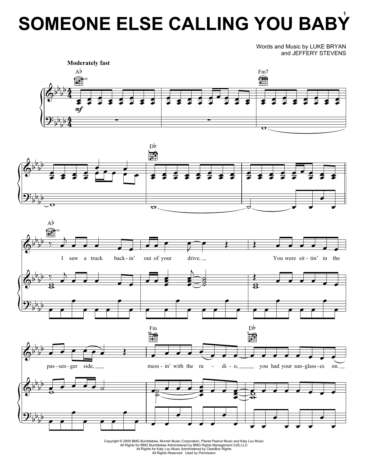 Luke Bryan Someone Else Calling You Baby Sheet Music Notes & Chords for Piano, Vocal & Guitar (Right-Hand Melody) - Download or Print PDF
