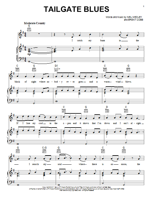 Luke Bryan Tailgate Blues Sheet Music Notes & Chords for Piano, Vocal & Guitar (Right-Hand Melody) - Download or Print PDF