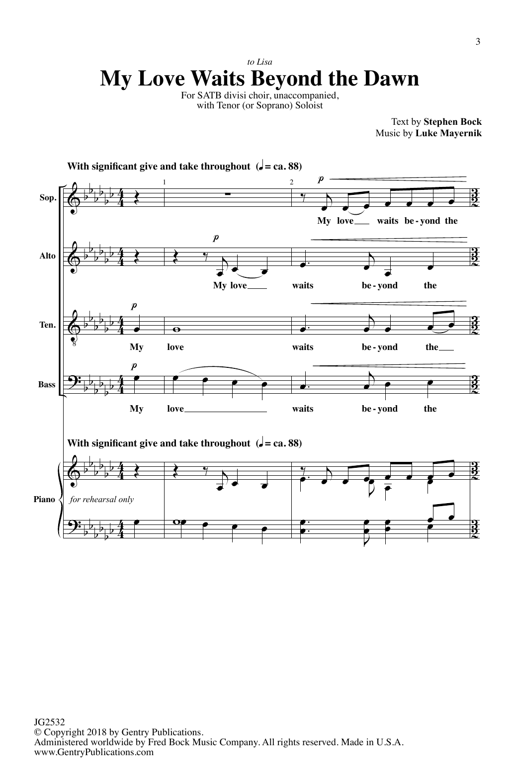 Luke Mayernik My Love Waits Beyond The Dawn Sheet Music Notes & Chords for SATB Choir - Download or Print PDF