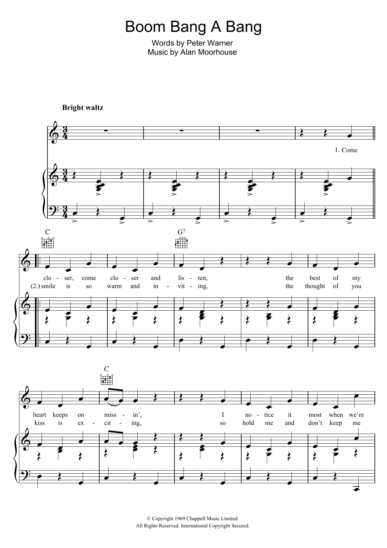 Lulu Boom Bang A Bang Sheet Music Notes & Chords for Piano, Vocal & Guitar (Right-Hand Melody) - Download or Print PDF