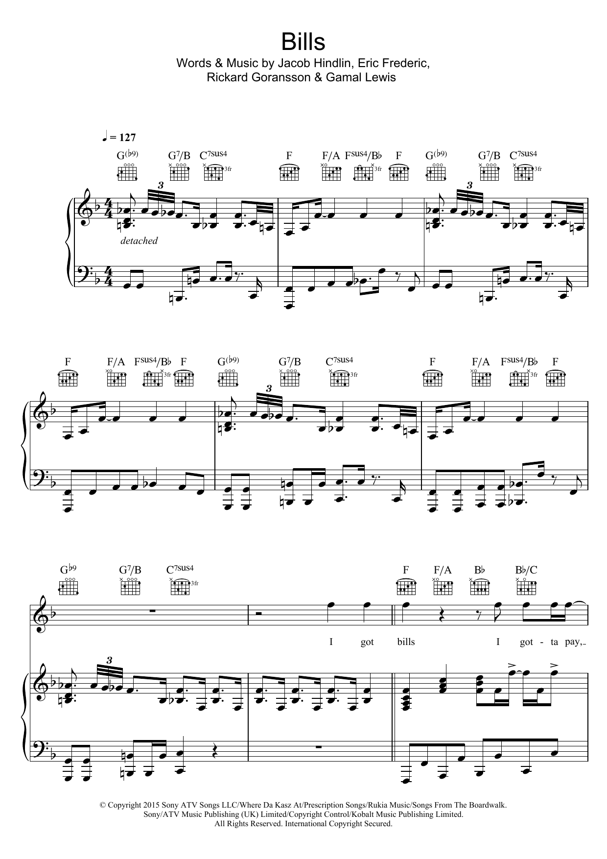 LunchMoney Lewis Bills Sheet Music Notes & Chords for Beginner Piano - Download or Print PDF
