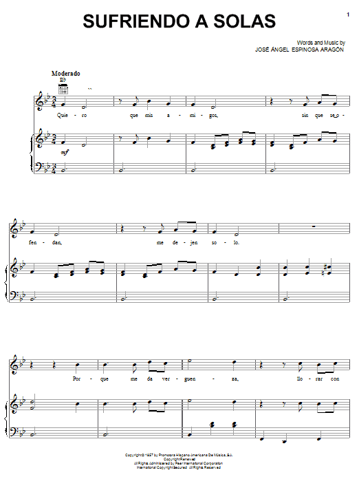 Lupillo Rivera Sufriendo A Solas Sheet Music Notes & Chords for Piano, Vocal & Guitar (Right-Hand Melody) - Download or Print PDF Lupillo Rivera Sufriendo A Solas Sheet Music Notes & Chords for Piano, Vocal & Guitar (Right-Hand Melody) - Download or Print PDF