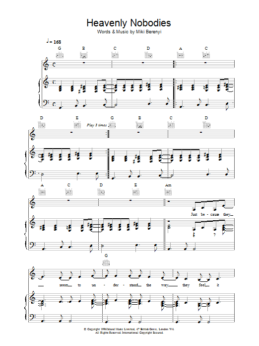 Lush Heavenly Nobodies Sheet Music Notes & Chords for Piano, Vocal & Guitar (Right-Hand Melody) - Download or Print PDF