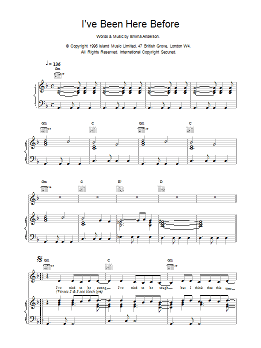 Lush I've Been Here Before Sheet Music Notes & Chords for Piano, Vocal & Guitar (Right-Hand Melody) - Download or Print PDF