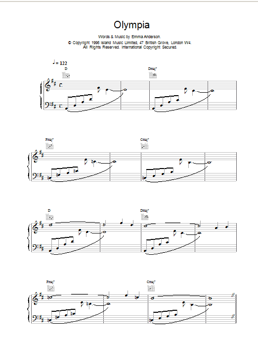 Lush Olympia Sheet Music Notes & Chords for Piano, Vocal & Guitar (Right-Hand Melody) - Download or Print PDF