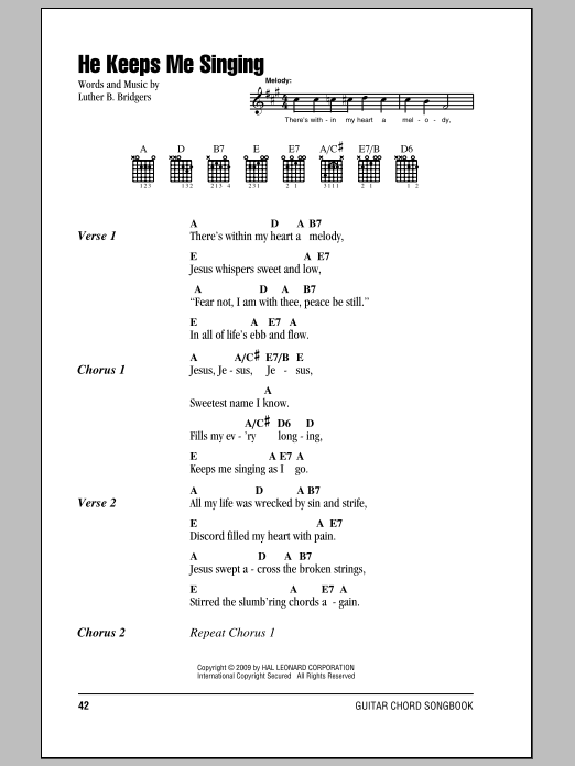 Luther B. Bridgers He Keeps Me Singing Sheet Music Notes & Chords for Lyrics & Chords - Download or Print PDF