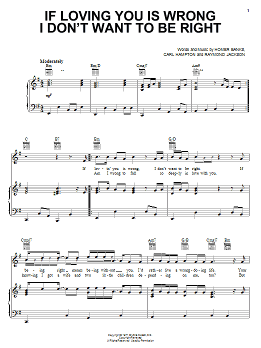 Luther Ingram If Loving You Is Wrong I Don't Want To Be Right Sheet Music Notes & Chords for Melody Line, Lyrics & Chords - Download or Print PDF