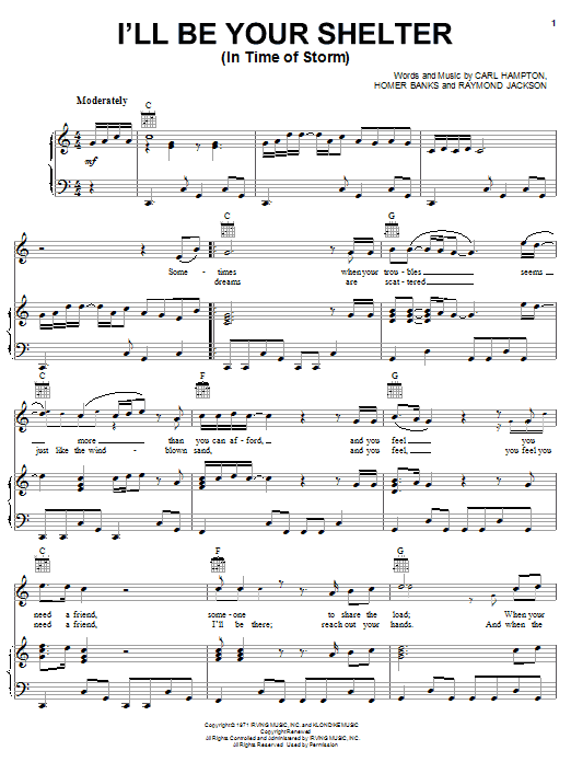 Luther Ingram I'll Be Your Shelter (In Time Of Storm) Sheet Music Notes & Chords for Piano, Vocal & Guitar (Right-Hand Melody) - Download or Print PDF