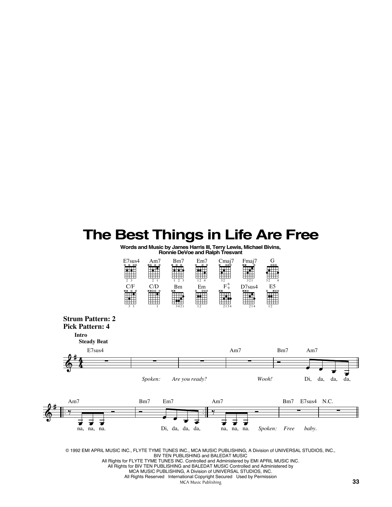 Luther Vandross & Janet Jackson The Best Things In Life Are Free (from Mo' Money) Sheet Music Notes & Chords for Easy Guitar - Download or Print PDF