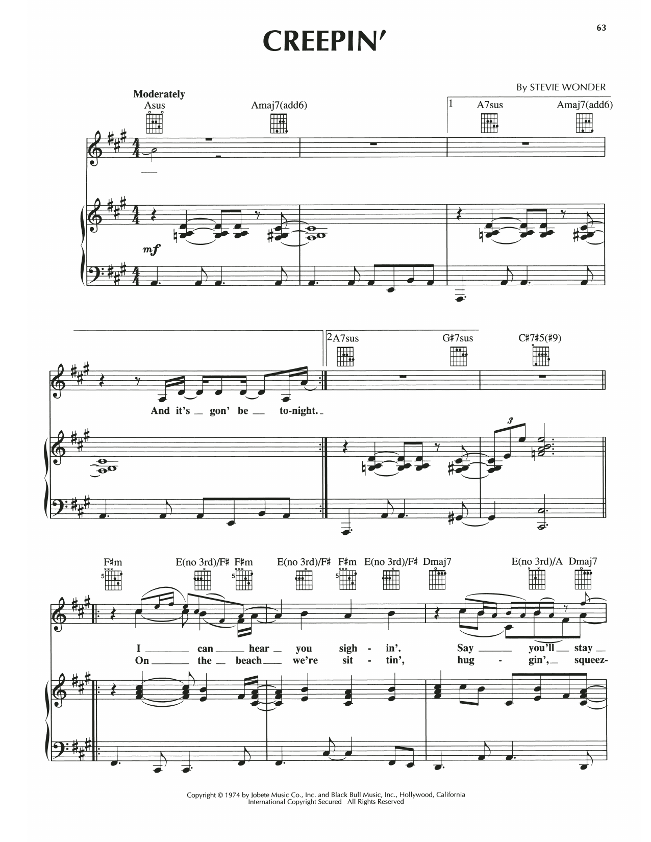 Luther Vandross Creepin' Sheet Music Notes & Chords for Piano, Vocal & Guitar Chords (Right-Hand Melody) - Download or Print PDF