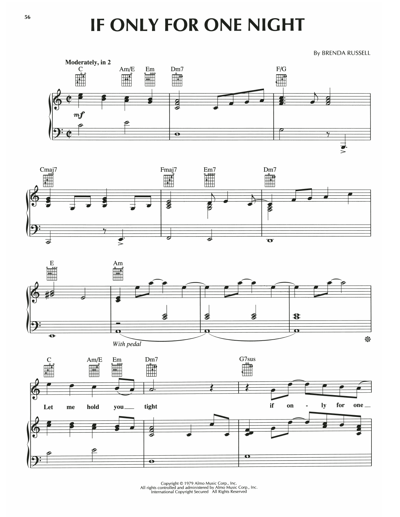 Luther Vandross If Only For One Night Sheet Music Notes & Chords for Piano, Vocal & Guitar Chords (Right-Hand Melody) - Download or Print PDF