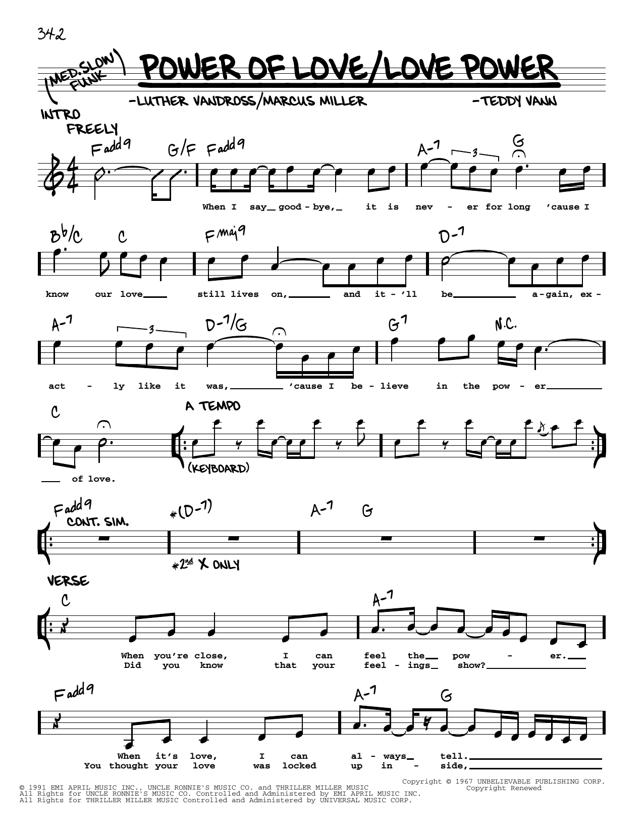 Luther Vandross Power Of Love/Love Power Sheet Music Notes & Chords for Real Book – Melody & Chords - Download or Print PDF