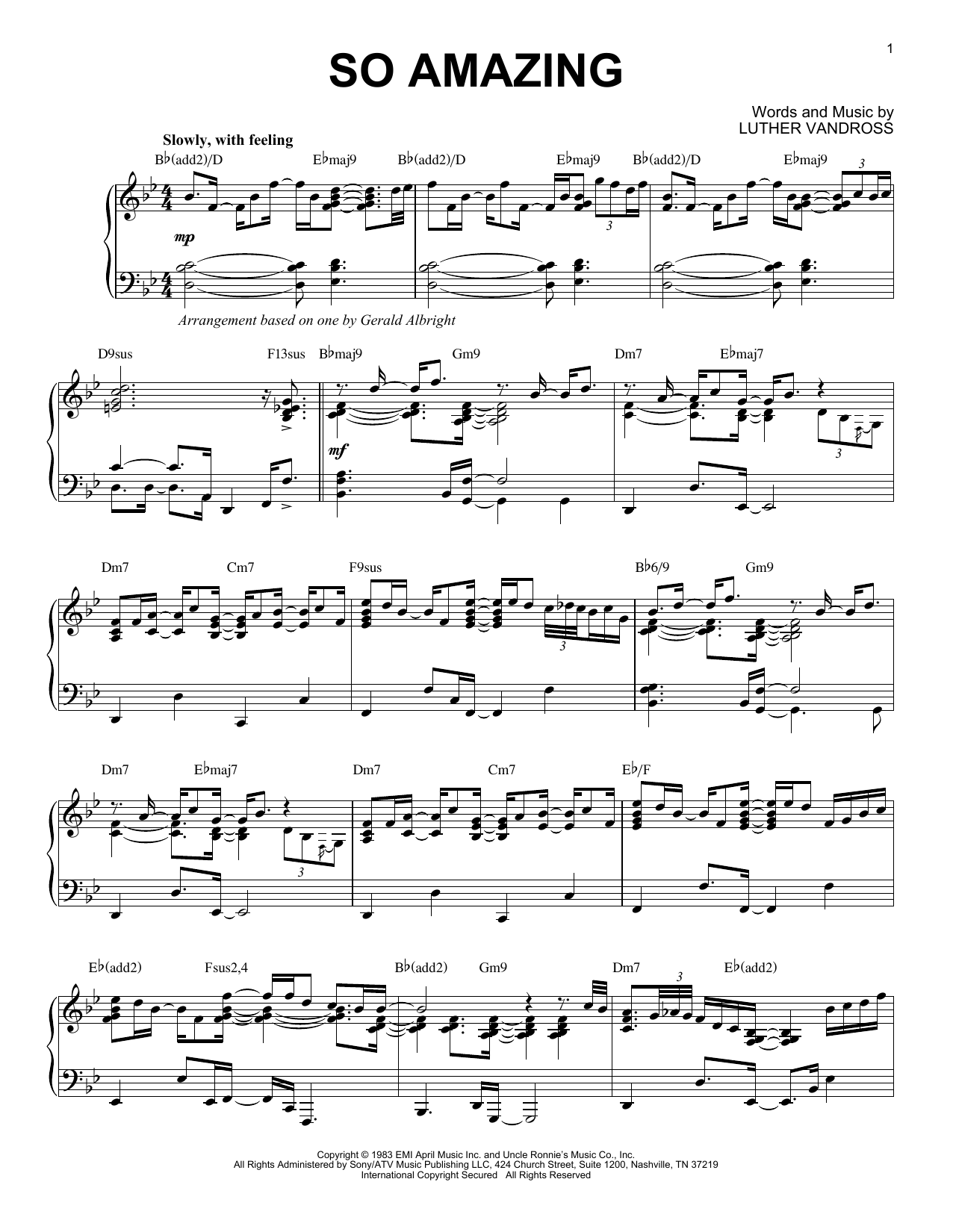 Luther Vandross So Amazing Sheet Music Notes & Chords for Piano - Download or Print PDF