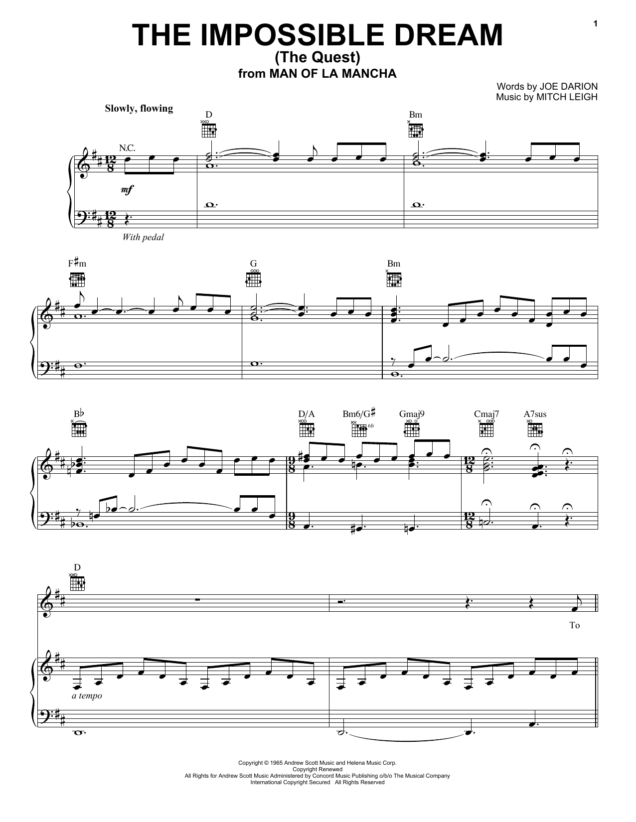 Luther Vandross The Impossible Dream (The Quest) Sheet Music Notes & Chords for Piano, Vocal & Guitar (Right-Hand Melody) - Download or Print PDF