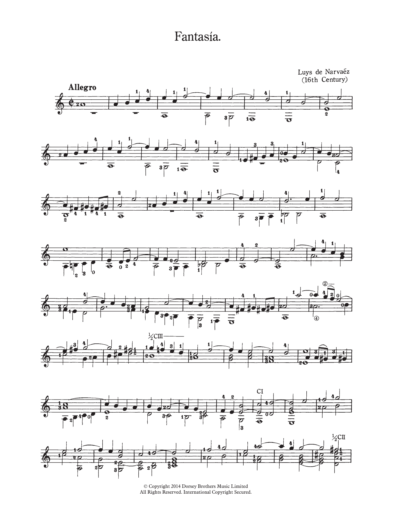 Luys de Narváez Fantasia Sheet Music Notes & Chords for Guitar - Download or Print PDF