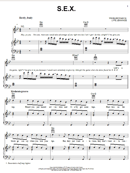 Lyfe Jennings S.E.X. Sheet Music Notes & Chords for Piano, Vocal & Guitar (Right-Hand Melody) - Download or Print PDF