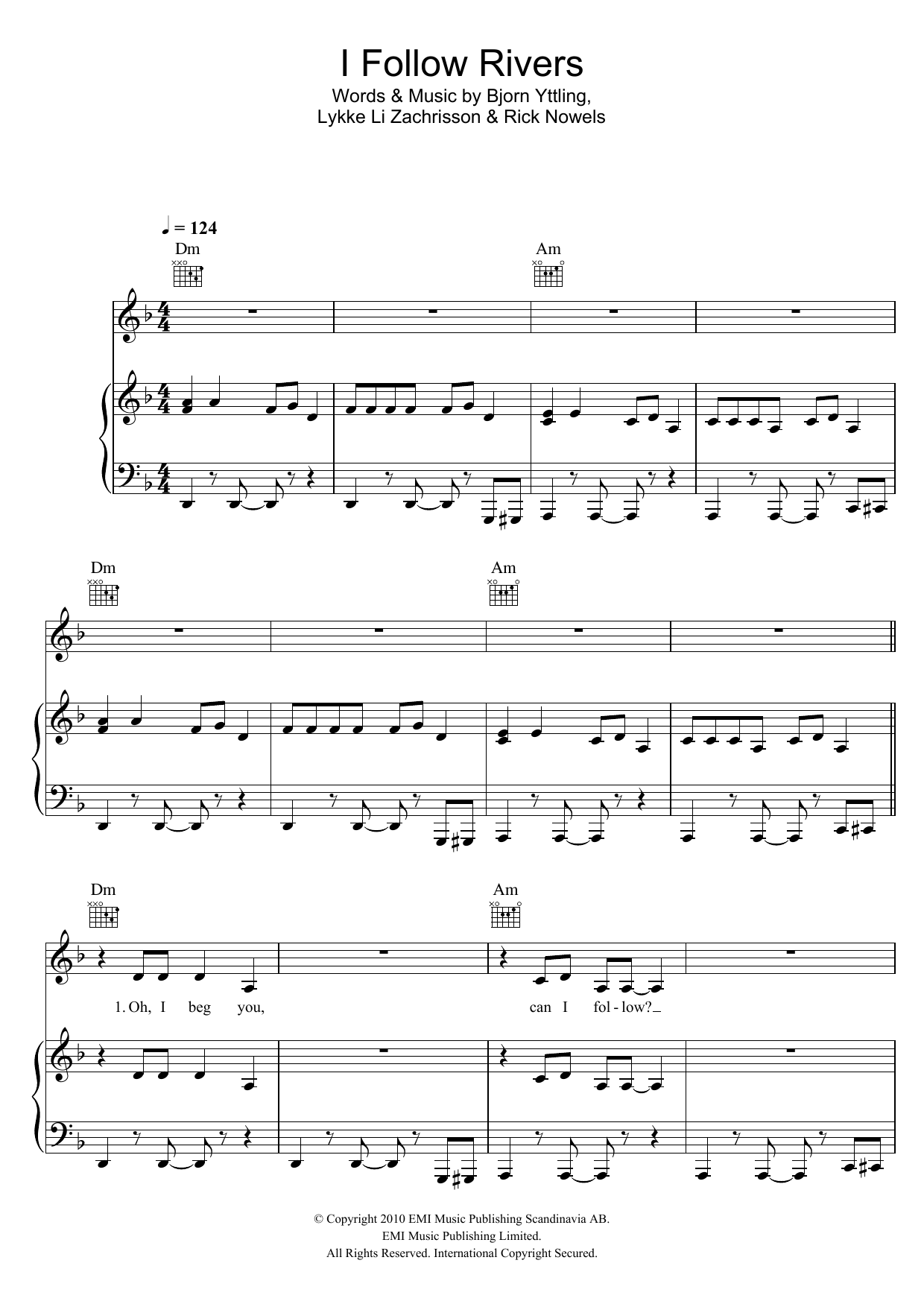 Lykke Li I Follow Rivers Sheet Music Notes & Chords for Piano, Vocal & Guitar - Download or Print PDF
