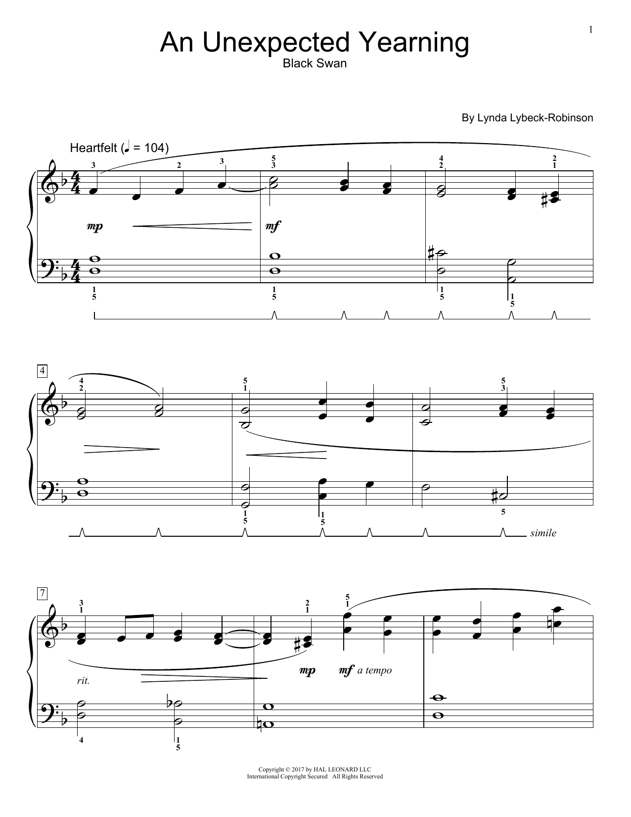 Lynda Lybeck-Robinson An Unexpected Yearning Sheet Music Notes & Chords for Educational Piano - Download or Print PDF