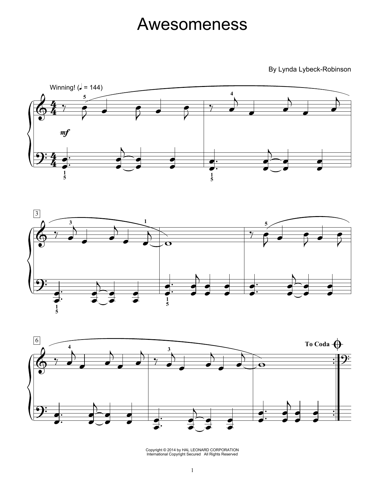 Lynda Lybeck-Robinson Awesomeness Sheet Music Notes & Chords for Educational Piano - Download or Print PDF