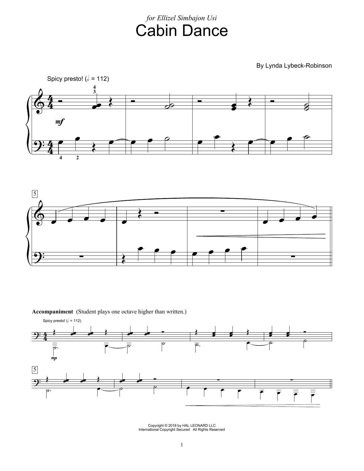 Lynda Lybeck-Robinson Cabin Dance Sheet Music Notes & Chords for Educational Piano - Download or Print PDF