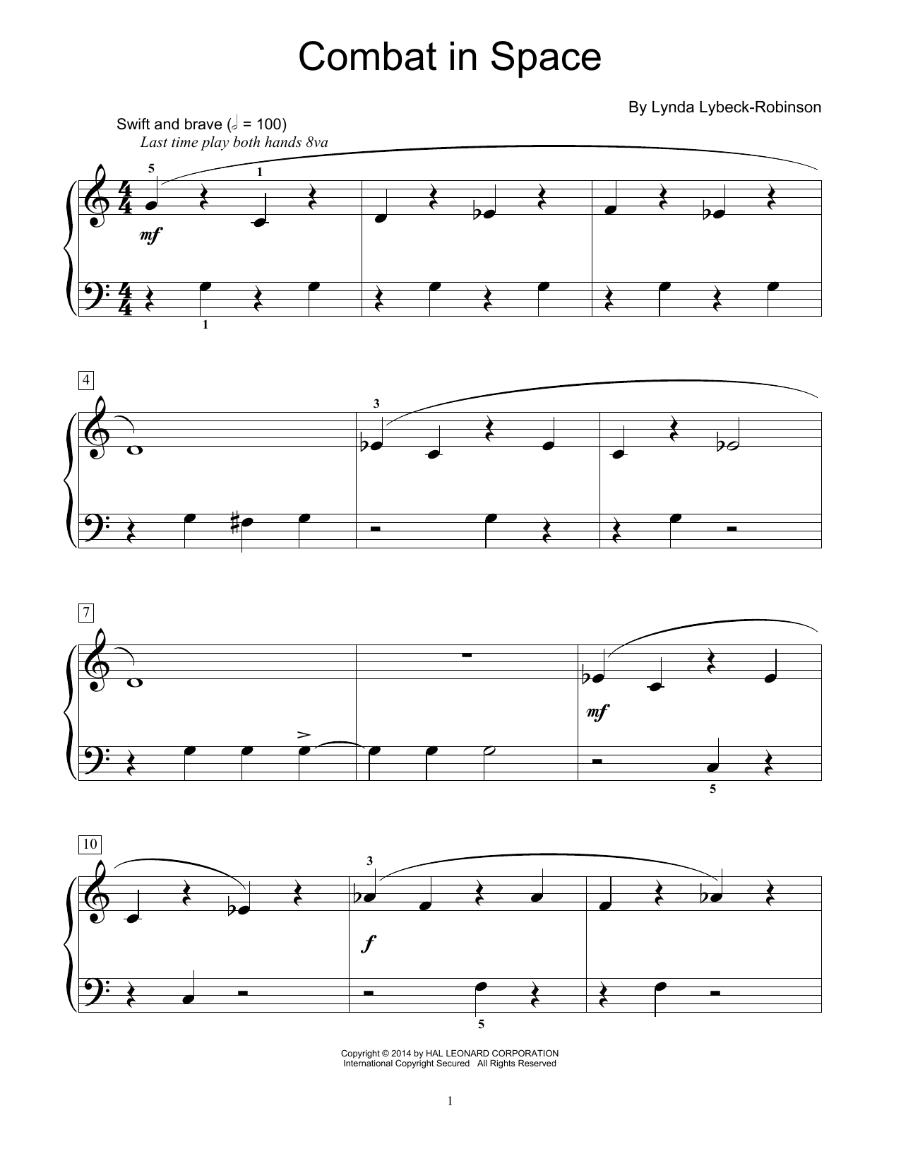 Lynda Lybeck-Robinson Combat In Space Sheet Music Notes & Chords for Educational Piano - Download or Print PDF