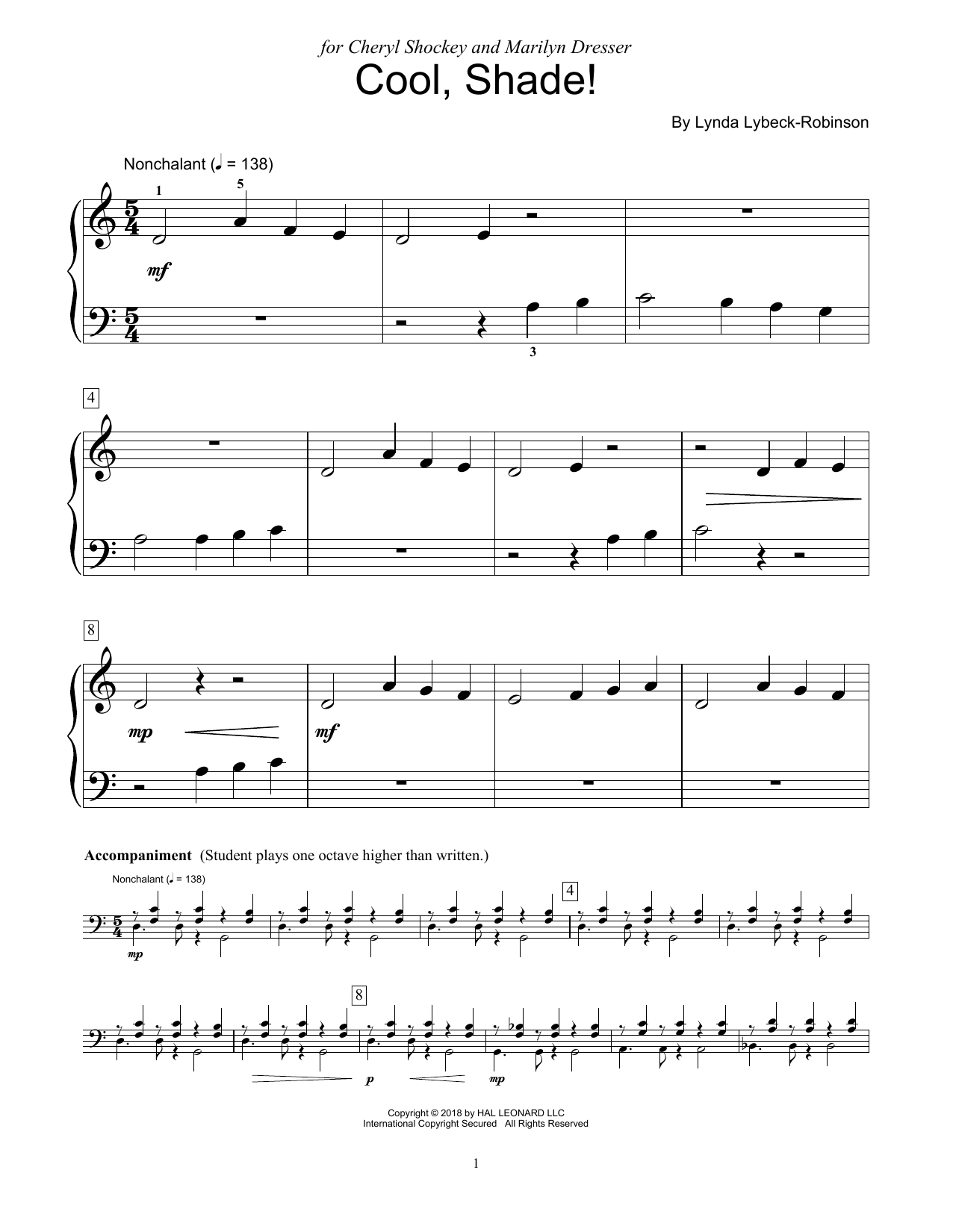 Lynda Lybeck-Robinson Cool, Shade! Sheet Music Notes & Chords for Educational Piano - Download or Print PDF