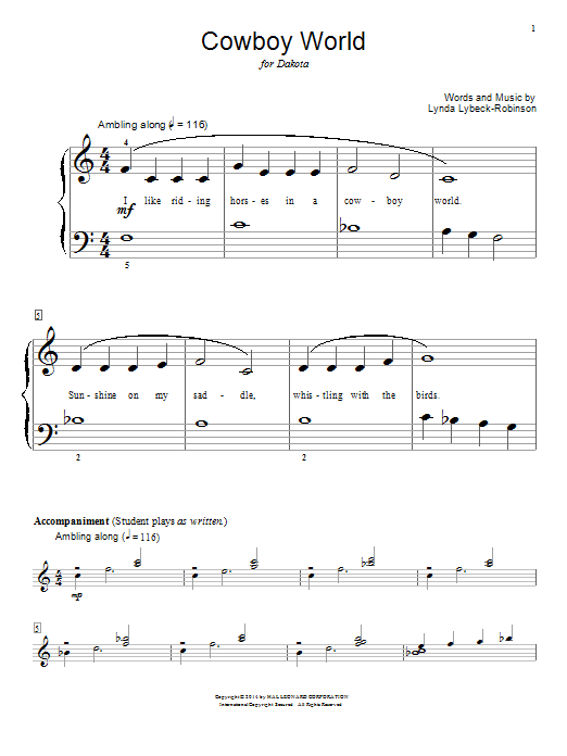 Lynda Lybeck-Robinson Cowboy World Sheet Music Notes & Chords for Educational Piano - Download or Print PDF