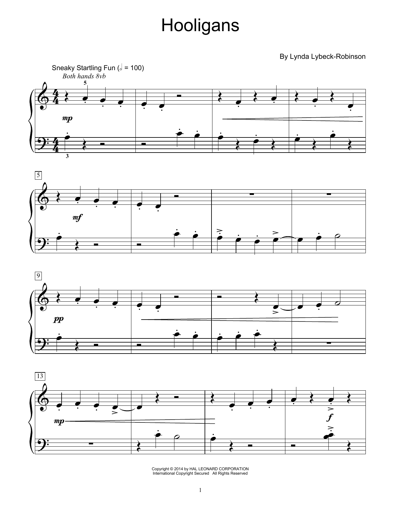 Lynda Lybeck-Robinson Hooligans Sheet Music Notes & Chords for Educational Piano - Download or Print PDF