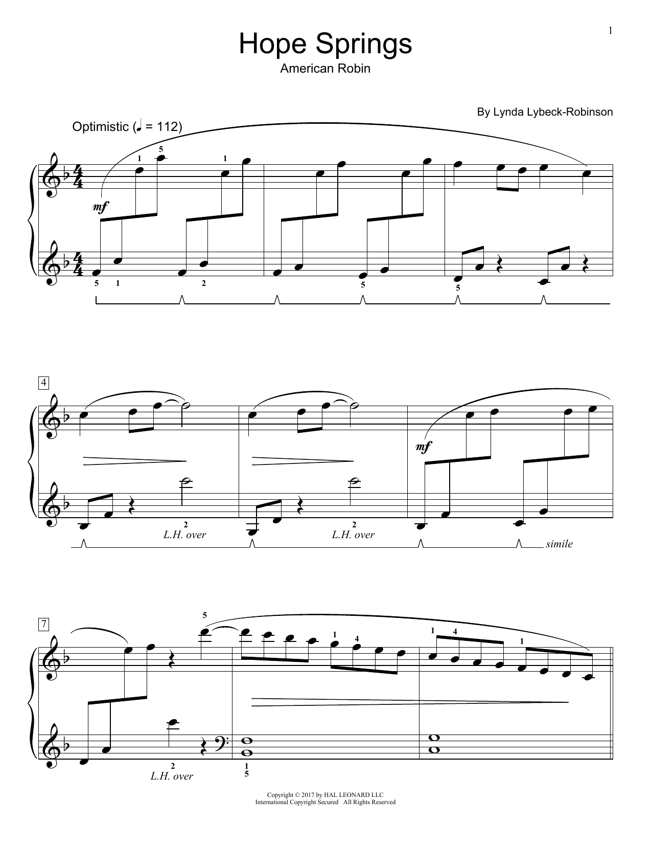 Lynda Lybeck-Robinson Hope Springs Sheet Music Notes & Chords for Educational Piano - Download or Print PDF
