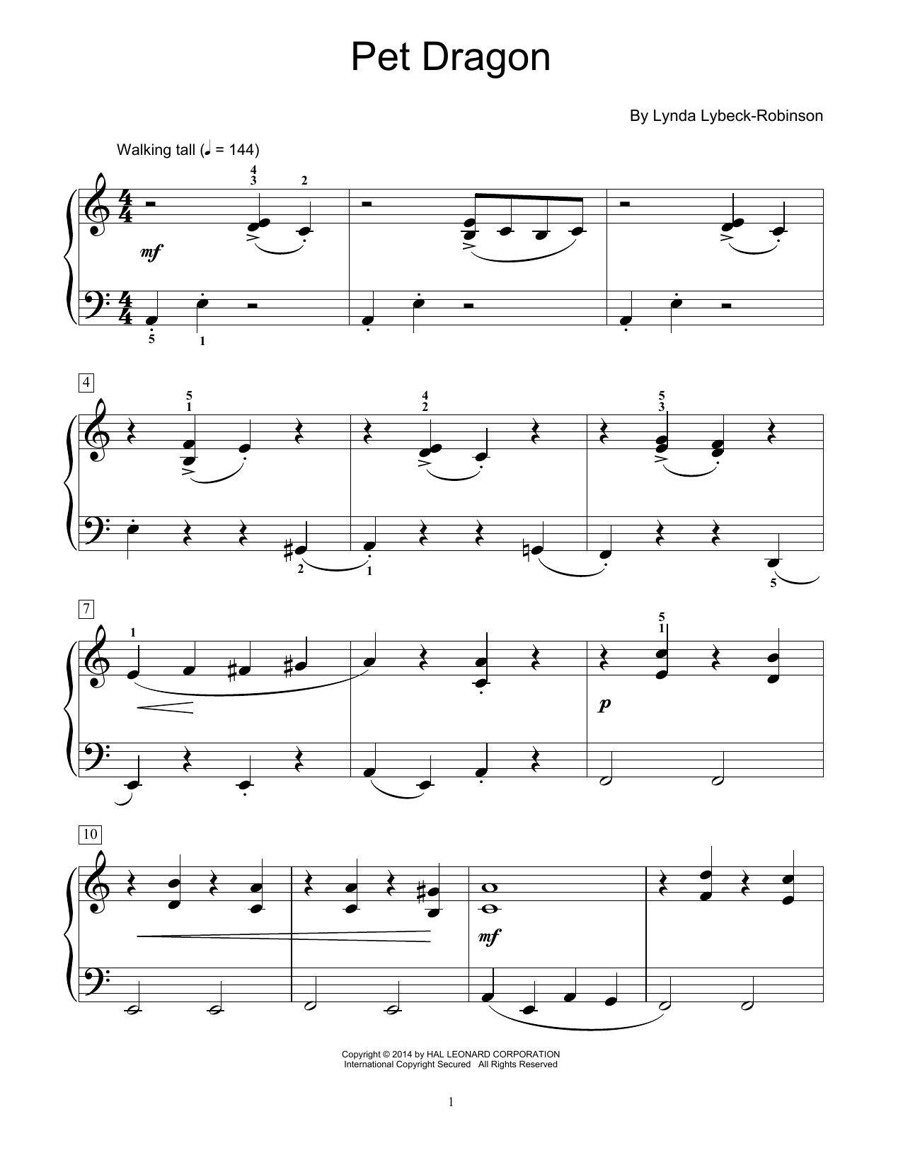 Lynda Lybeck-Robinson Pet Dragon Sheet Music Notes & Chords for Educational Piano - Download or Print PDF
