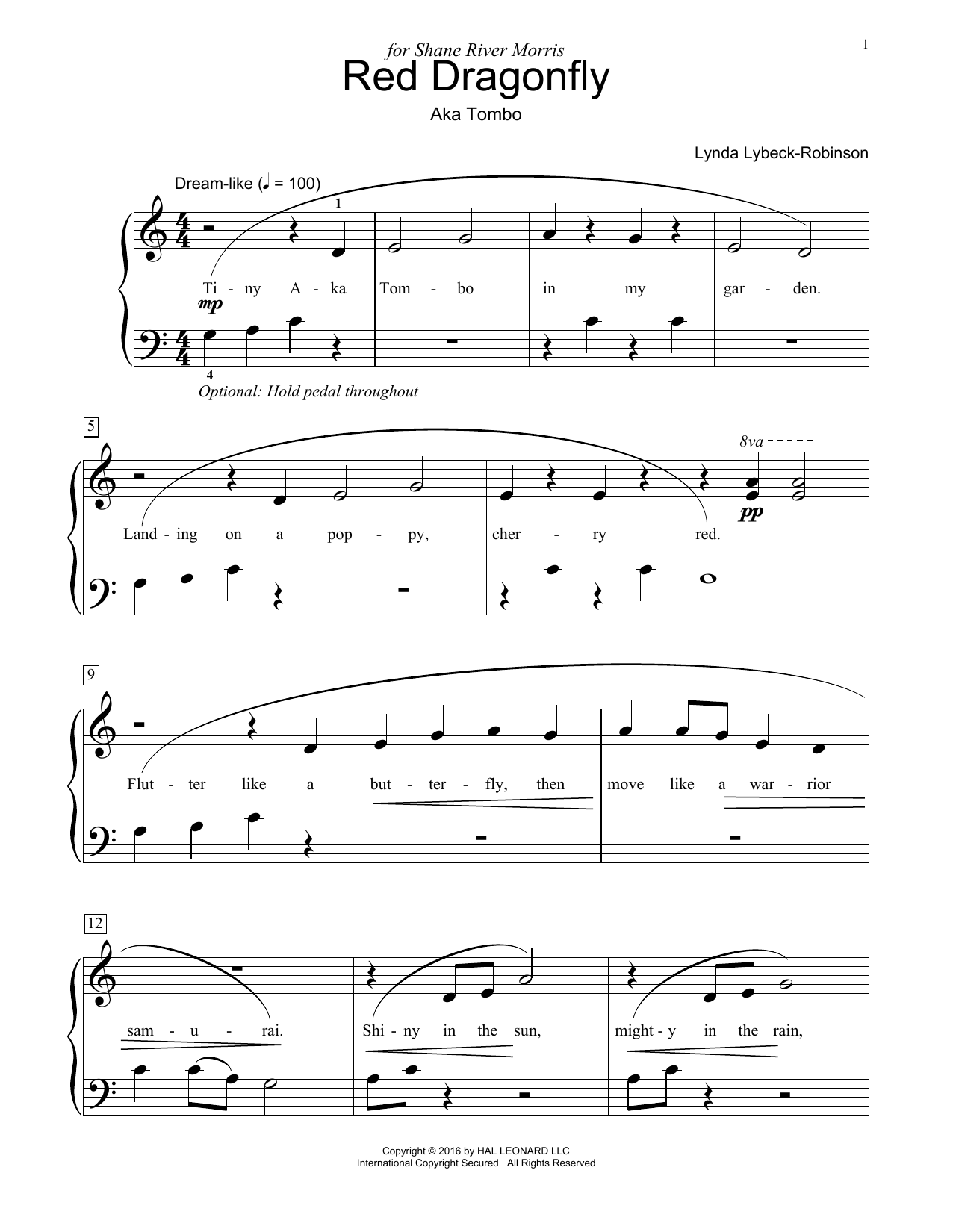 Lynda Lybeck-Robinson Red Dragonfly Sheet Music Notes & Chords for Educational Piano - Download or Print PDF
