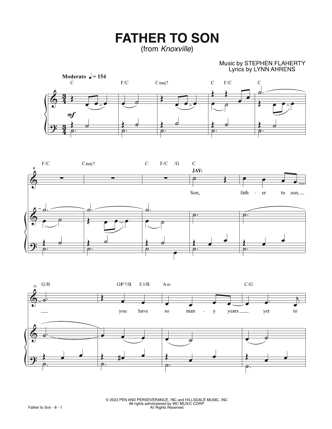 Lynn Ahrens & Stephen Flaherty Father To Son (from Knoxville) Sheet Music Notes & Chords for Piano & Vocal - Download or Print PDF