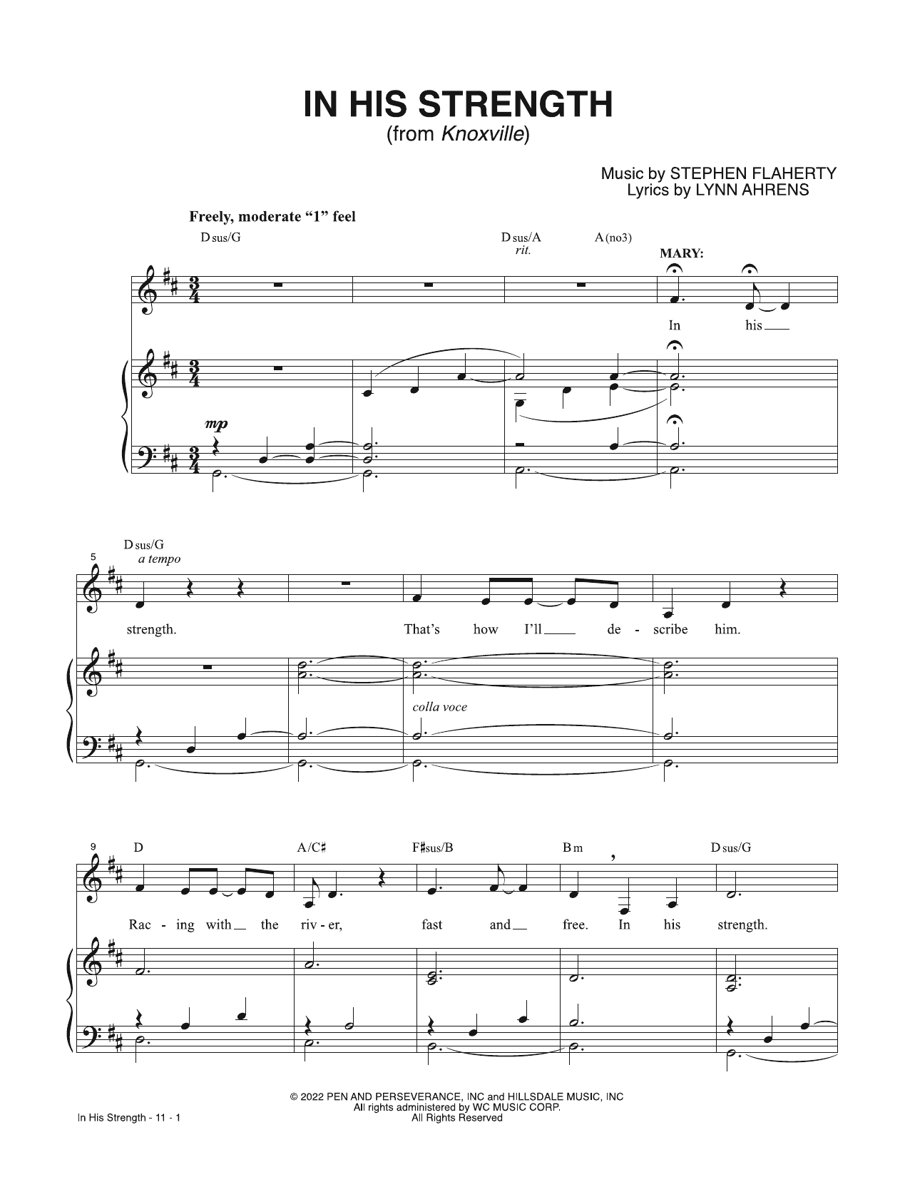 Lynn Ahrens & Stephen Flaherty In His Strength (from Knoxville) Sheet Music Notes & Chords for Piano & Vocal - Download or Print PDF