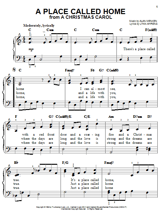 Lynn Ahrens A Place Called Home (from A Christmas Carol) Sheet Music Notes & Chords for Easy Piano - Download or Print PDF