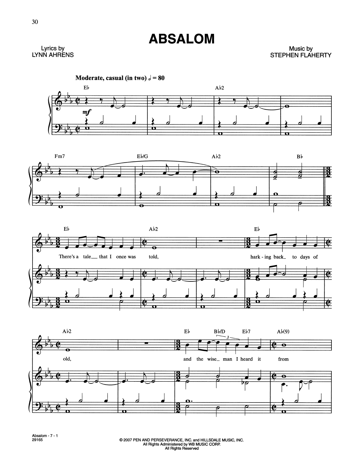 Lynn Ahrens and Stephen Flaherty Absalom (from The Glorious Ones) Sheet Music Notes & Chords for Piano & Vocal - Download or Print PDF