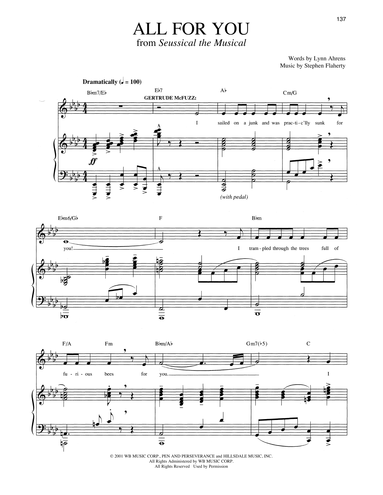 Lynn Ahrens and Stephen Flaherty All For You [Solo version] (from Seussical The Musical) Sheet Music Notes & Chords for Piano & Vocal - Download or Print PDF