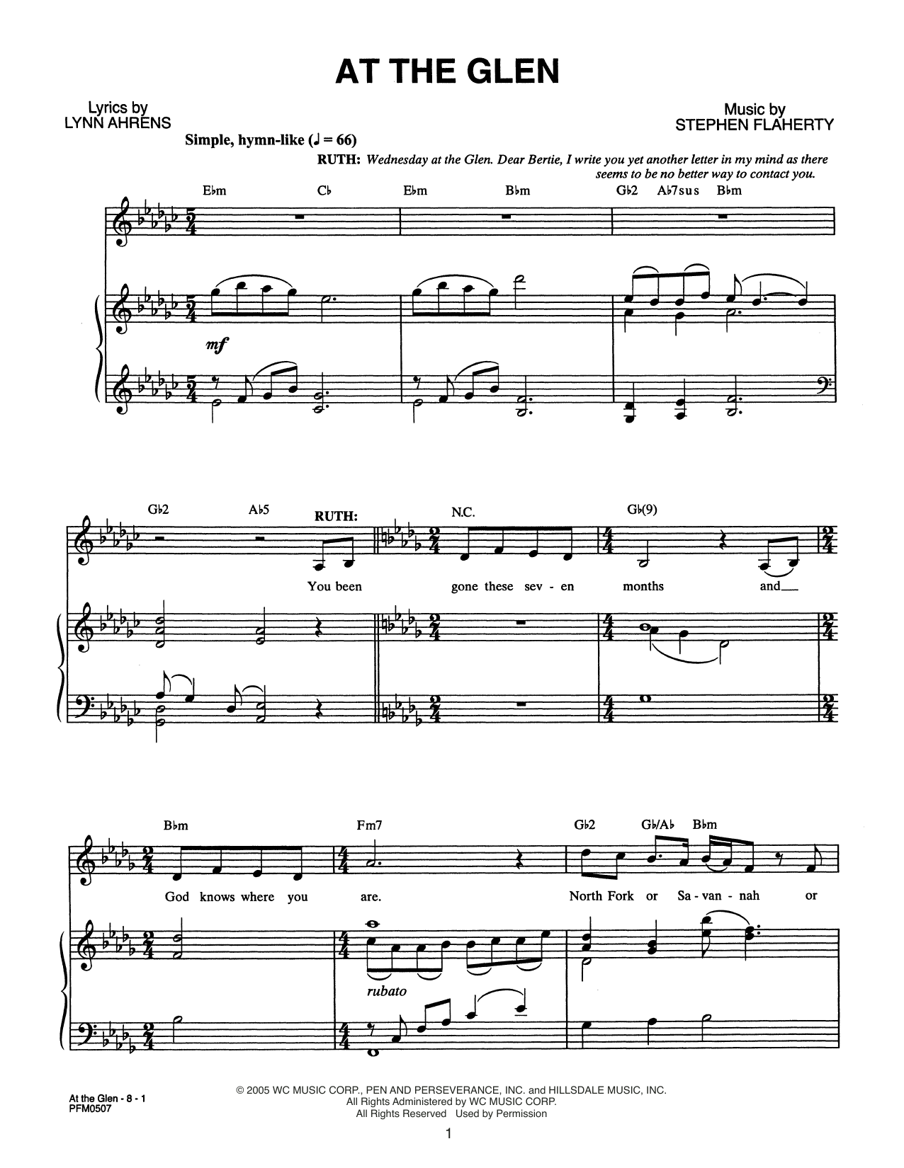 Lynn Ahrens and Stephen Flaherty At The Glen (from Dessa Rose: A New Musical) Sheet Music Notes & Chords for Piano & Vocal - Download or Print PDF