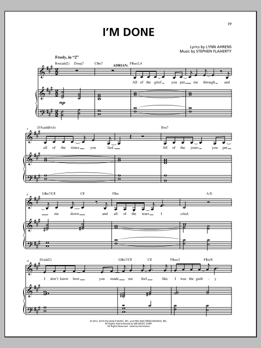 Stephen Flaherty I'm Done Sheet Music Notes & Chords for Piano & Vocal - Download or Print PDF