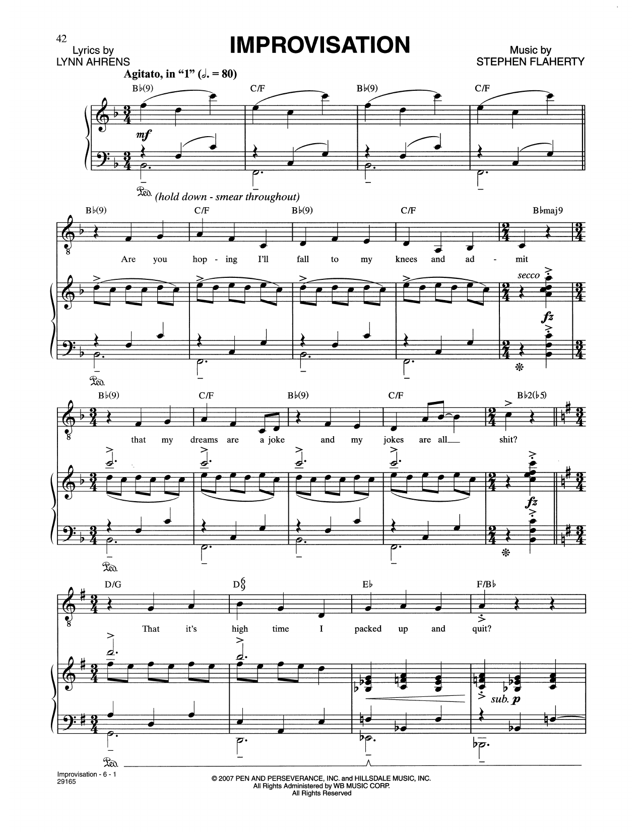Lynn Ahrens and Stephen Flaherty Improvisation (from The Glorious Ones) Sheet Music Notes & Chords for Piano & Vocal - Download or Print PDF