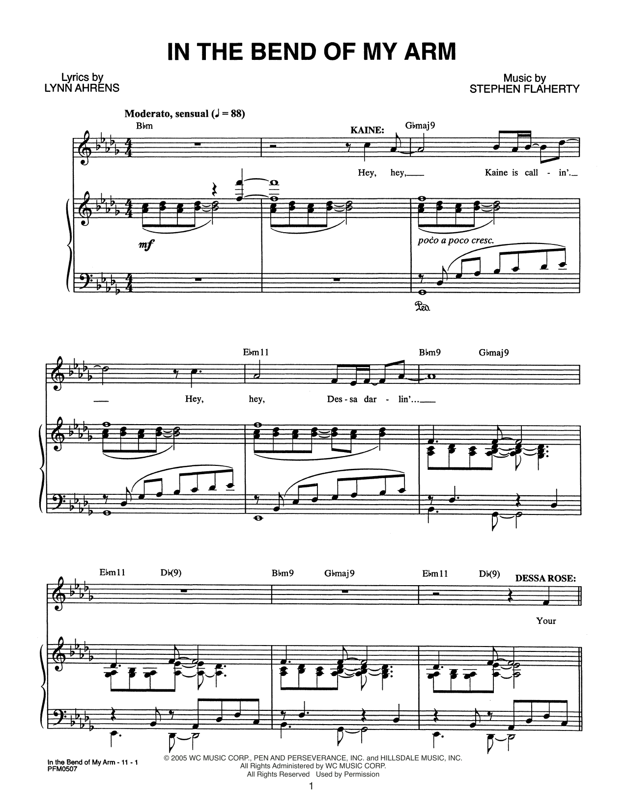 Lynn Ahrens and Stephen Flaherty In The Bend Of My Arm (from Dessa Rose: A New Musical) Sheet Music Notes & Chords for Piano & Vocal - Download or Print PDF