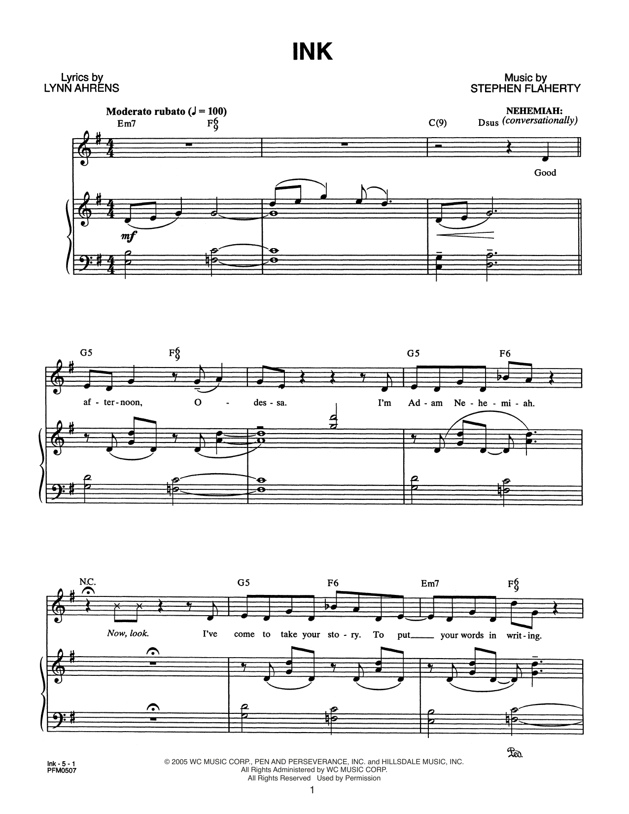 Lynn Ahrens and Stephen Flaherty Ink (from Dessa Rose: A New Musical) Sheet Music Notes & Chords for Piano & Vocal - Download or Print PDF