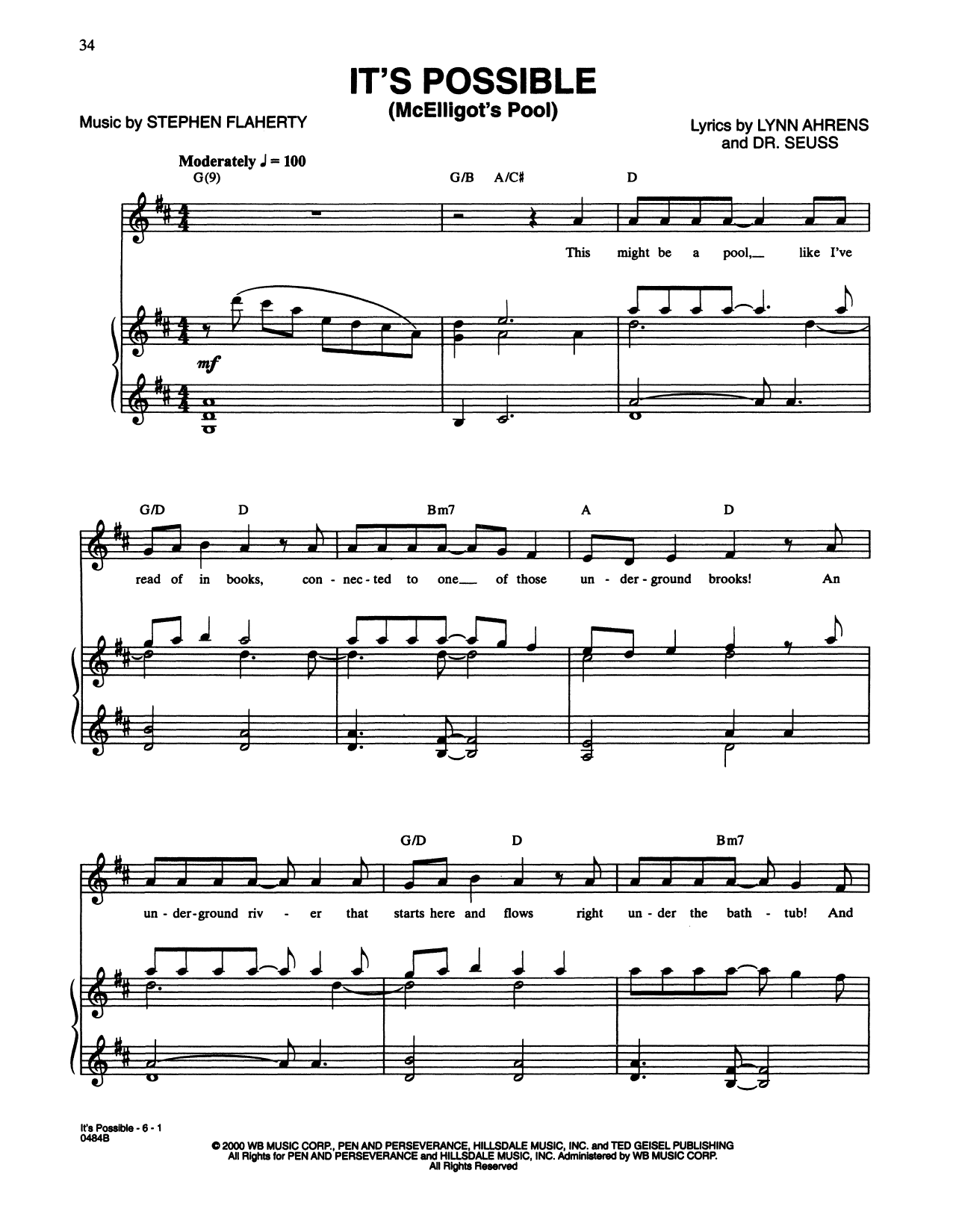 Lynn Ahrens and Stephen Flaherty It's Possible (In McElligot's Pool) (from Seussical The Musical) Sheet Music Notes & Chords for Piano & Vocal - Download or Print PDF