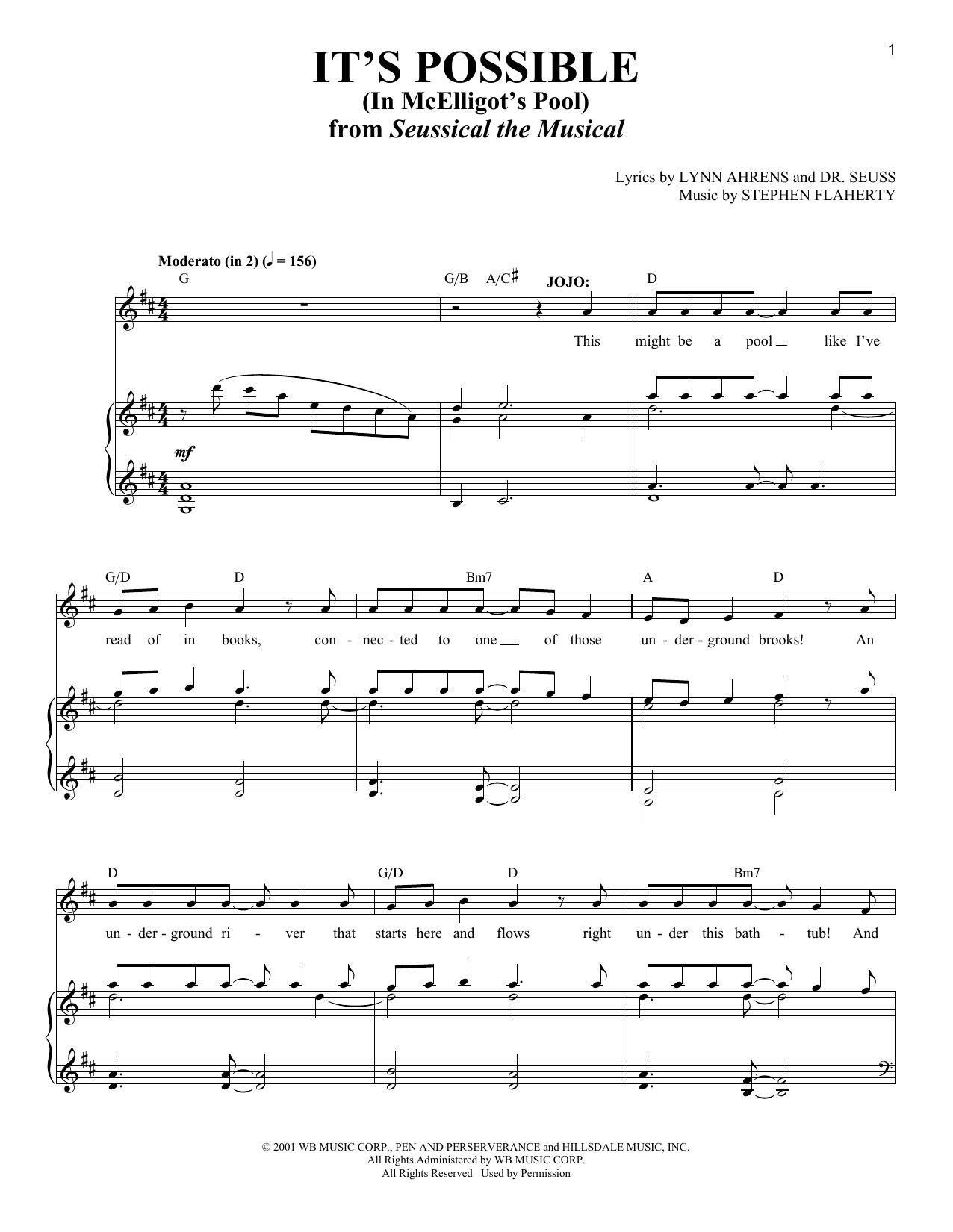 Lynn Ahrens and Stephen Flaherty It's Possible (In McElligot's Pool) [Solo version] (from Seussical The Musical) Sheet Music Notes & Chords for Piano & Vocal - Download or Print PDF